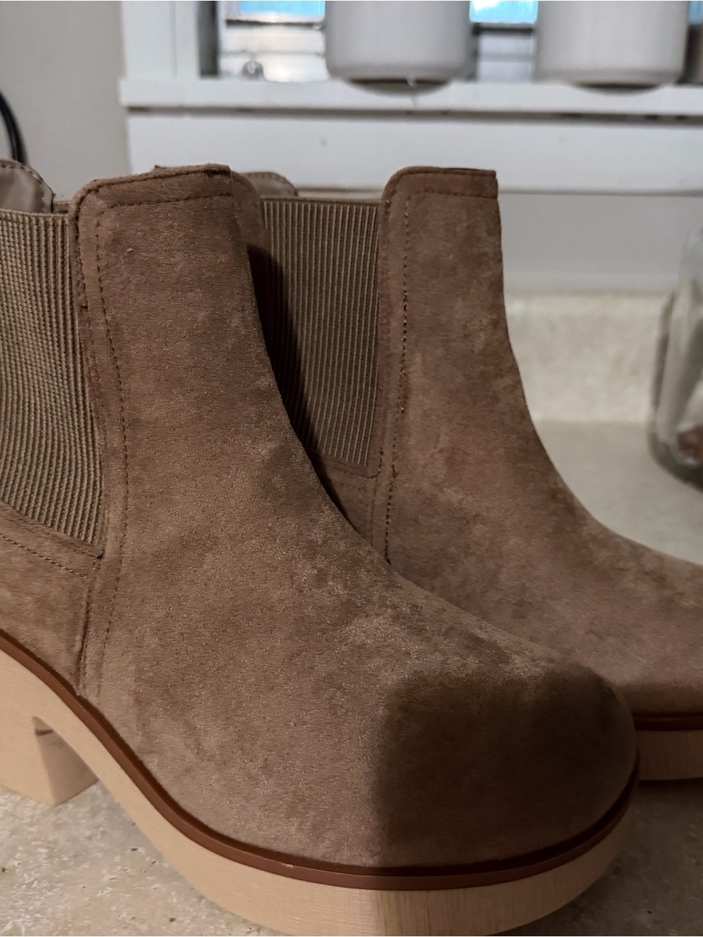 Pierre Dumas Taupe Suede Platform Chelsea Booties
